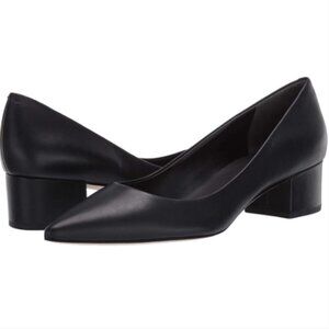 Via Spiga Guervie Black Leather Block Heel Pointed Toe Pumps Shoes Sz 8.5 #177H